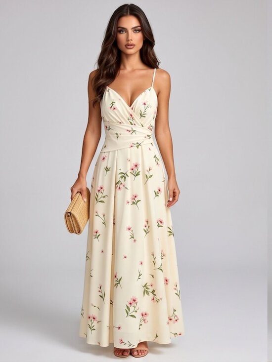 By Design Dresses & Skirts - Spaghetti Strap Maxi Dress with Delicate Floral Print